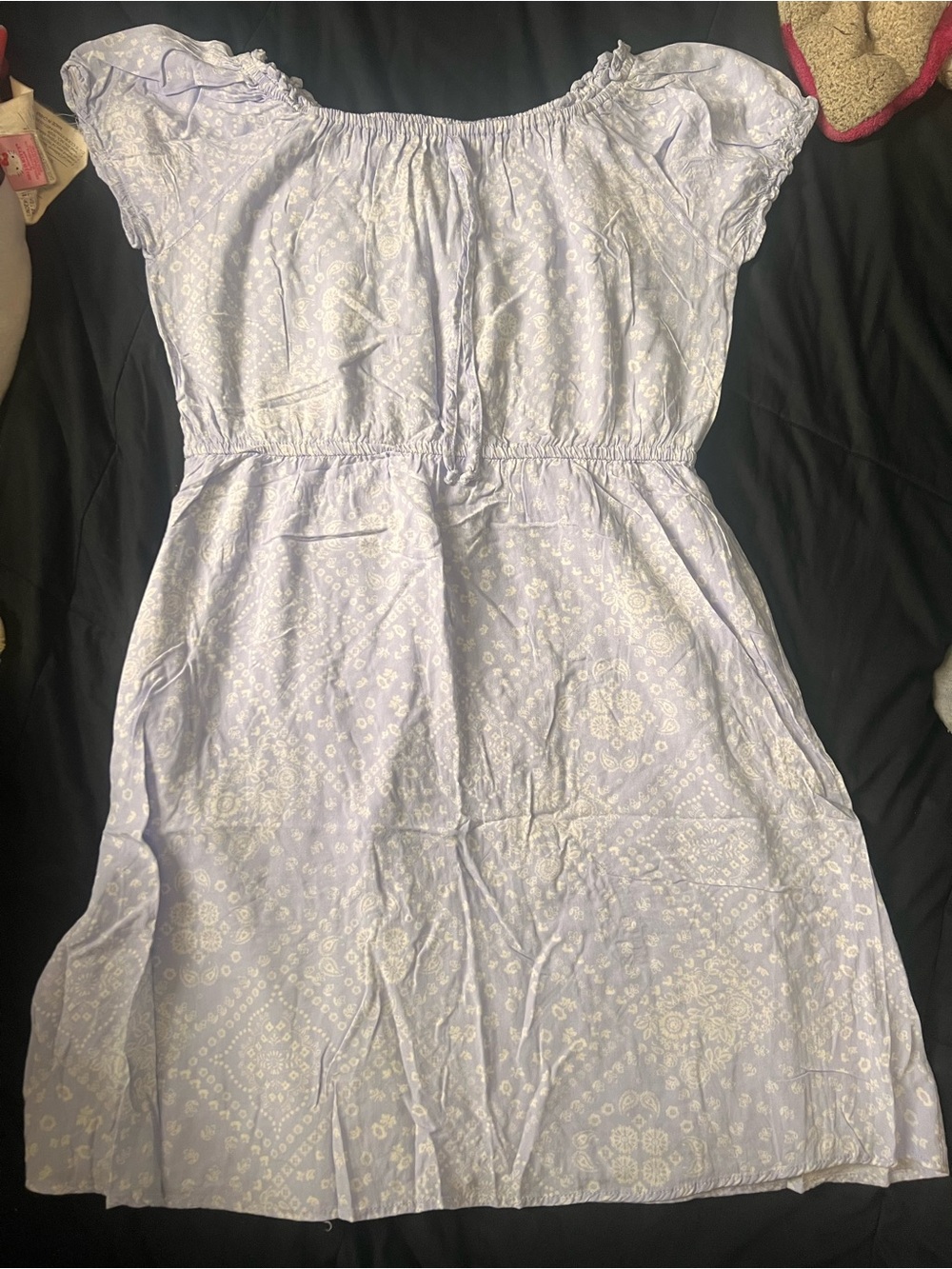 Girls' Lavender Off-Shoulder Casual Dress with Bandana Print